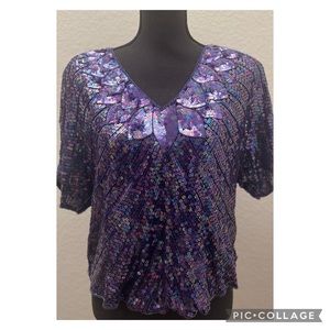 Vintage 80’s  100% Silk Sequins Women’s Top w/ Shoulder Pads